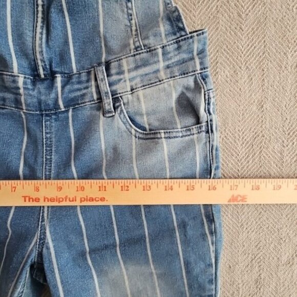 Almost Famous Overall Women's Size Small Striped Side Zip Med Wash ST# M53X-EF - Picture 16 of 16